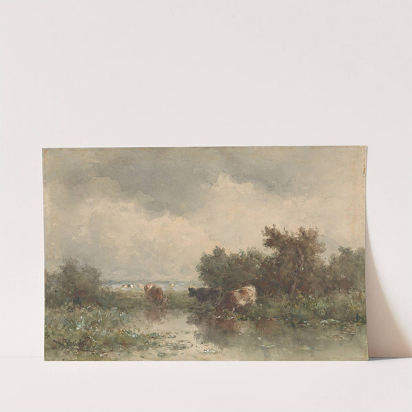 Drie koeien aan een plas by Willem Roelofs