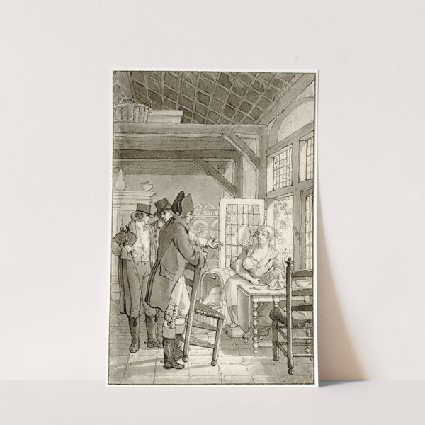 Drie mannen bij een zogende vrouw: 'Hebt slechts een...' by Reinier Vinkeles