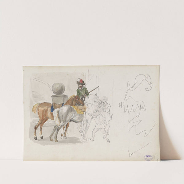 Drie mannen en een jongen bij drie paarden by George Hendrik Breitner