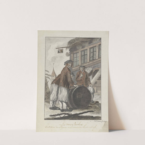 Drie mannen in Zwitserse kleding voor een huis by J.A. Zoutman