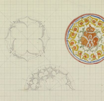 Drie ontwerpen voor een bord (1874)