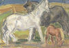 Drie paarden in een landschap