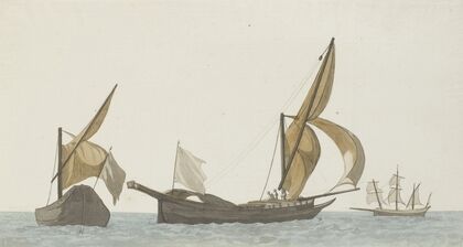 Drie schepen; twee spéronares van Scilla en een tartanes