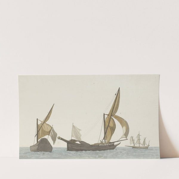 Drie schepen; twee spéronares van Scilla en een tartanes (1778) by Abraham-Louis-Rodolphe Ducros