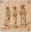 Drie staande mannen met hoed en knuppel (1855)