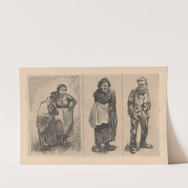 Drie voorstellingen met menselijke figuren by Johannes Josephus Aarts
