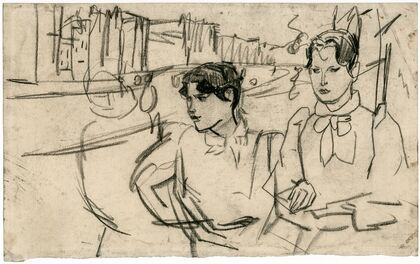 Drie vrouwen wandelen langs een gracht