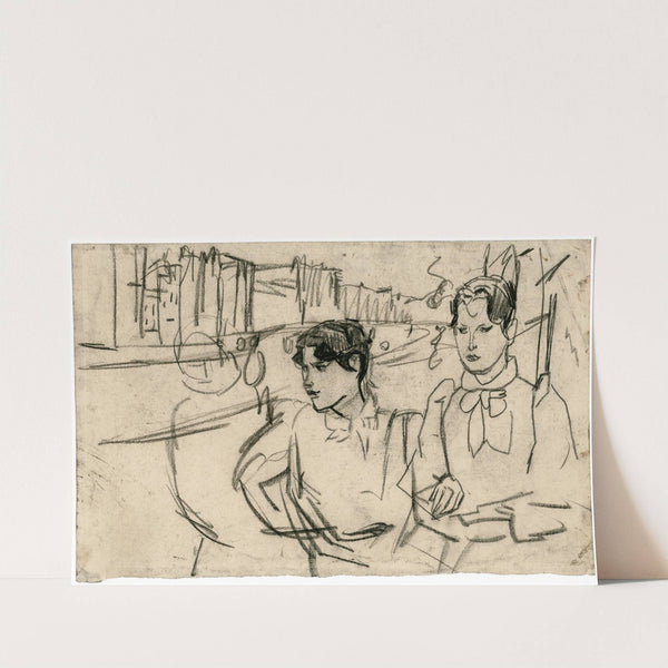 Drie vrouwen wandelen langs een gracht by Isaac Israëls