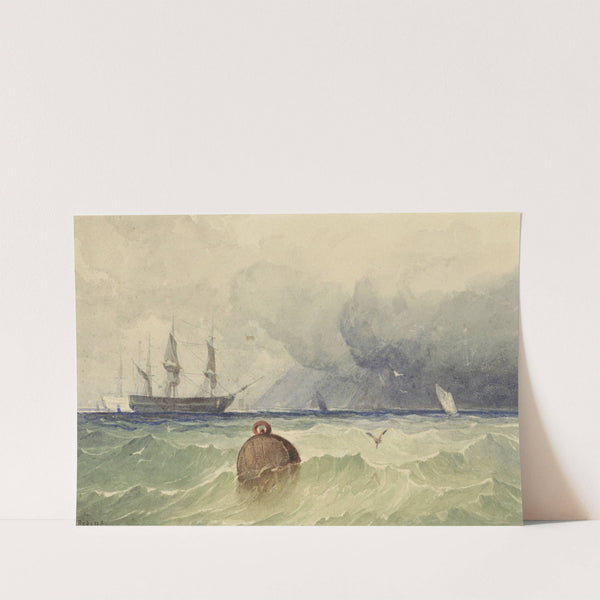 Driemasters voor anker bij opkomend zwaar weer (1830 - 1880) by Thomas Sewell Robins