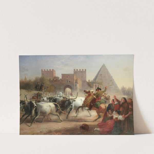 Driving cattle before the Porta San Paolo and Pyramid of Cestius, Rome by Dietrich Wilhelm Lindau
