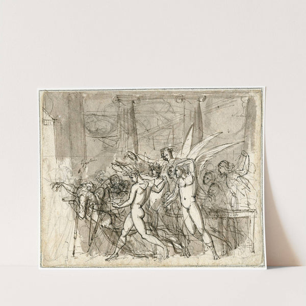 Drukke scene met naakte en gevleugelde figuren by David Humbert de Superville