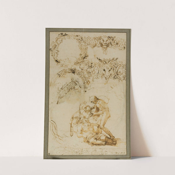 Drunken Silenus and Decorative Sketches; Studies for the Tazza Farnese (1599-1601) by Annibale Carracci