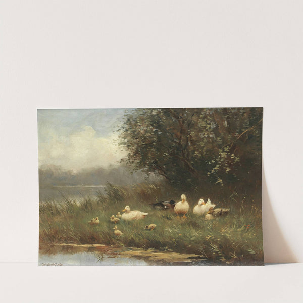 Ducks and ducklings by the waterside by Constant Artz