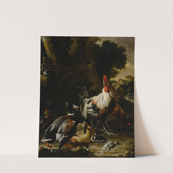 Ducks, hens and other fowl in a yard by Melchior d'''Hondecoeter