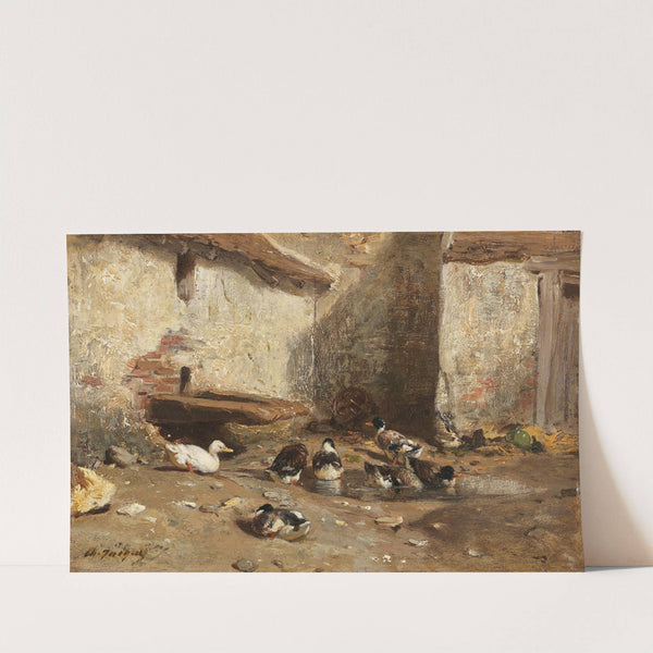 Ducks in the courtyard by Charles Emile Jacque