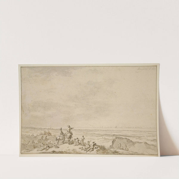 Dünenlandschaft mit Seeschlacht in der Ferne by Nicolaes Pietersz. Berchem