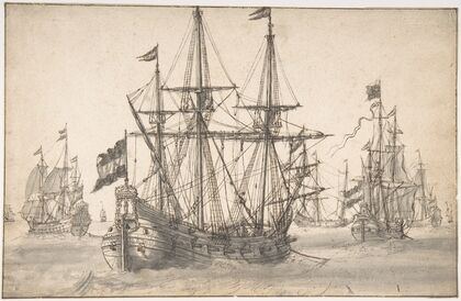Dutch Men Of War At Anchor