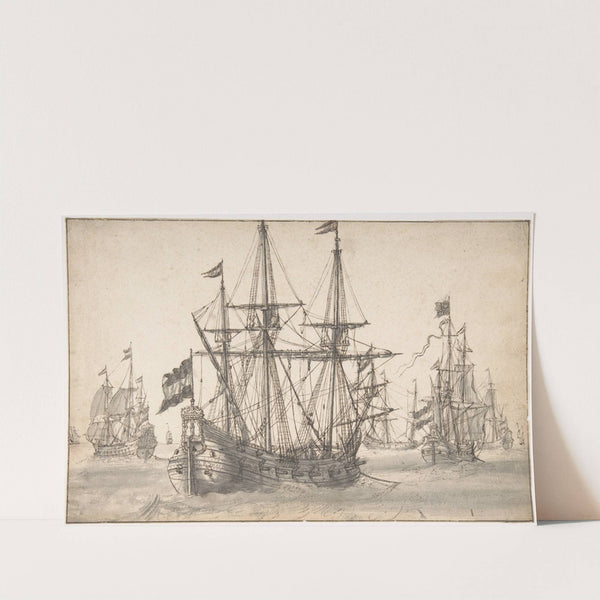 Dutch Men Of War At Anchor by Willem van de Velde the Elder