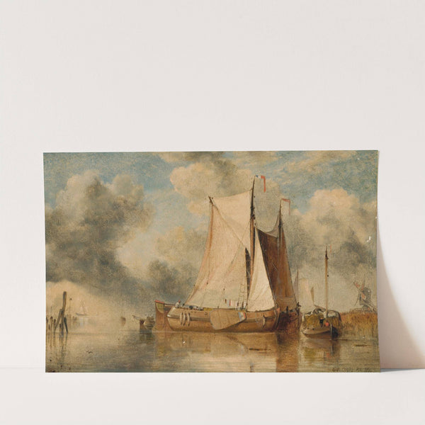 Dutch sailing boats on the Zuyder Zee with a distant windmill (1864) by Edward William Cooke