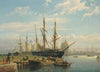 Dutch sailing ships at anchor in a river estuary