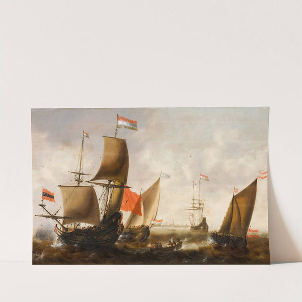 Dutch shipping in choppy seas off the coast of Amsterdam by Jacob Adriaensz. Bellevois
