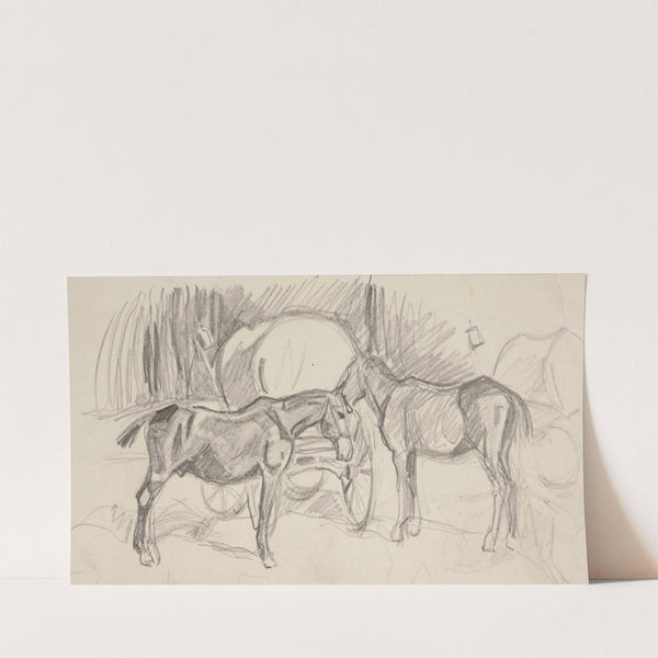 Dwa konie stojące przed wozem – szkic (1914-1920) by Ivan Ivanec