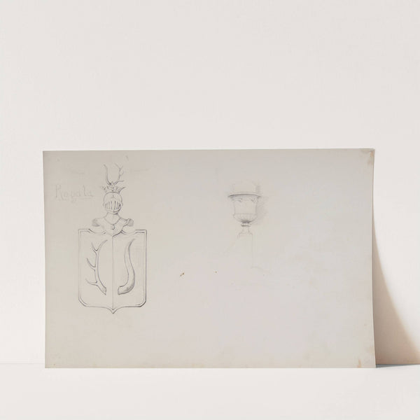 dwa szkice' herb Rogala i waza na postumencie by Ferdynand Bryll