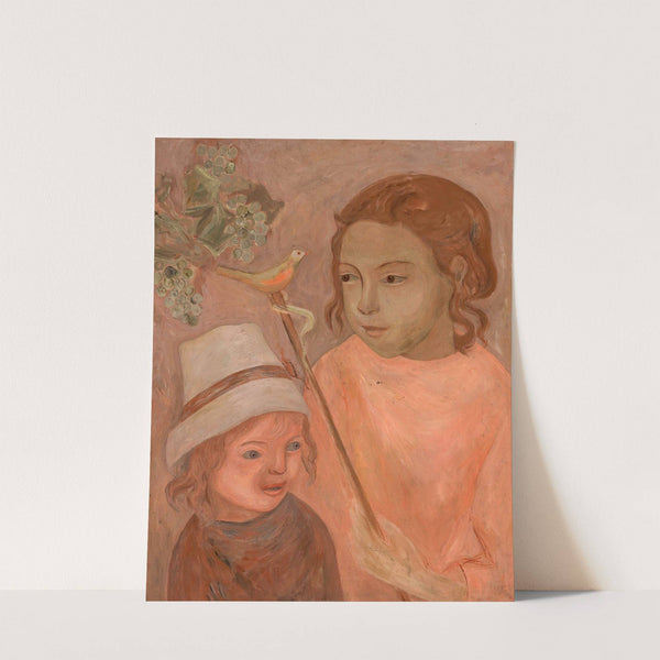 Dzieci z ptaszkiem na drążku by Tadeusz Makowski