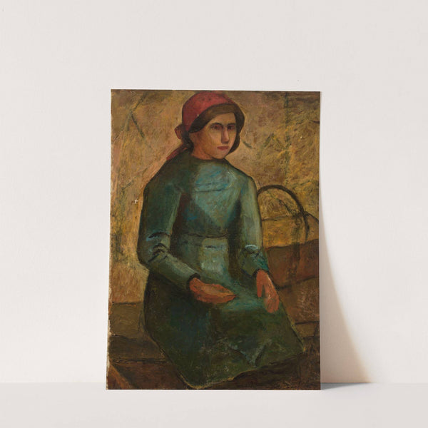 Dziewczyna w zielonej sukni z koszykiem by Tadeusz Makowski