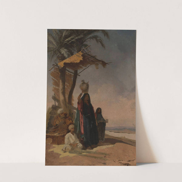 Eastern genre scene under a palm tree by Stanisław Chlebowski