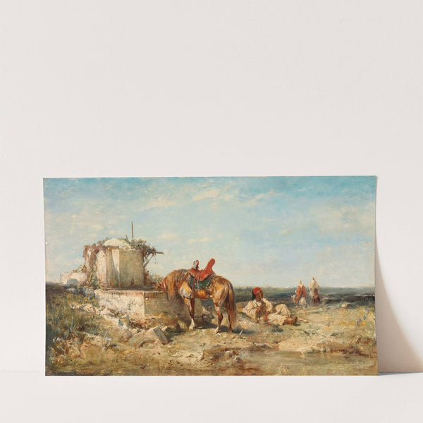 Eastern Soldiers with a Horse Drinking by Adolf Schreyer