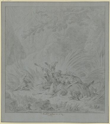 Eber, von vier Hunden gestellt (1744)