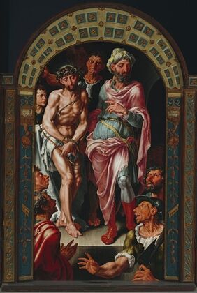 Ecce Homo Triptych, portraits of founder on the wings (1560)