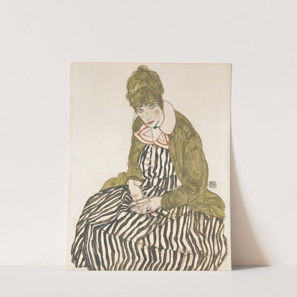 Edith with Striped Dress, Sitting (1915) by Egon Schiele