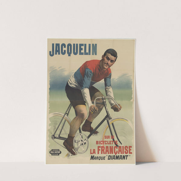 Edmond Jacquelin sur sa bicyclette La Française marque Diamant (1898) by Imp. Paul Dupont