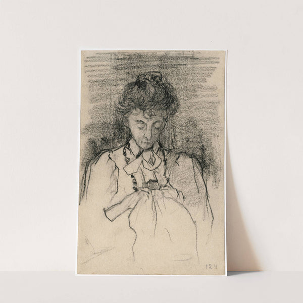 Een dame bezig met handwerk by Theo van Hoytema