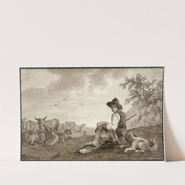 Een herder met zijn kudde by Otto Howen
