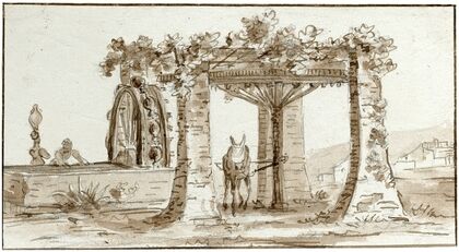 Een waterput met raderwerk en trekezel
