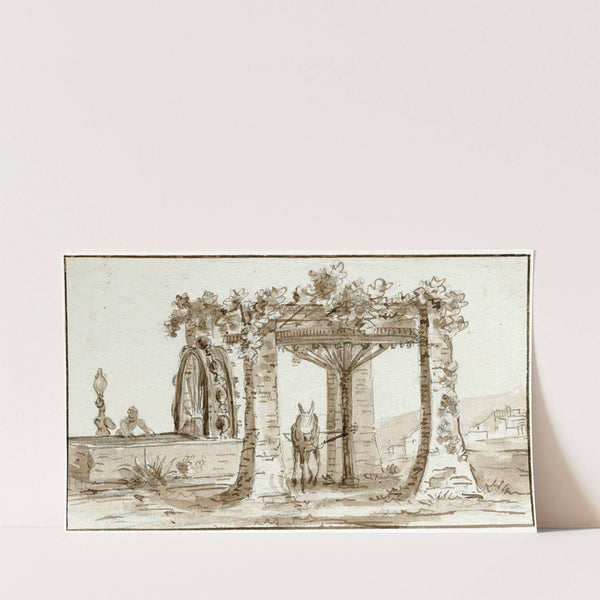 Een waterput met raderwerk en trekezel by Otto Howen