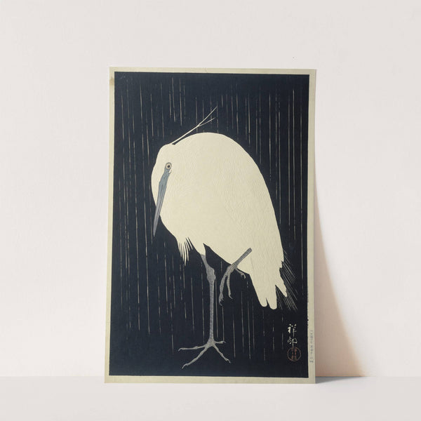 Egret in the rain by Ohara Koson