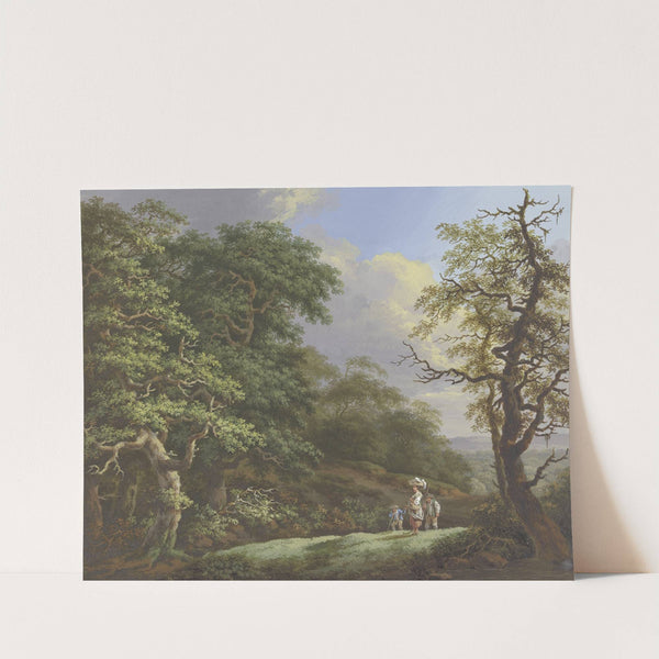 Eichenwald, im Vordergrund eine Frau mit einem Korb auf dem Kopf, begleitet von einem Mann und einem Knaben by Johann Albrecht Friedrich Rauscher