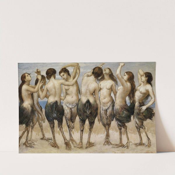 Eight dancing women in bird bodies (1886) by Hans Thoma
