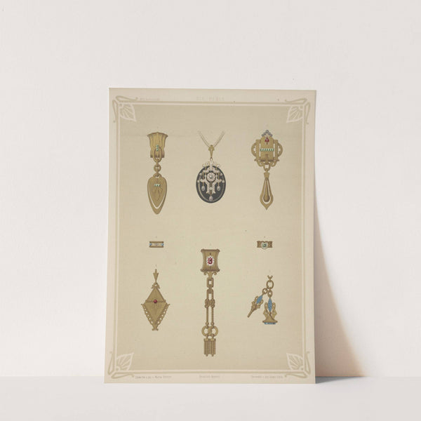 Eight Designs For Jewelry, Including Black Pendant With Diamonds. (1872 - 1873) by Martin Gerlach