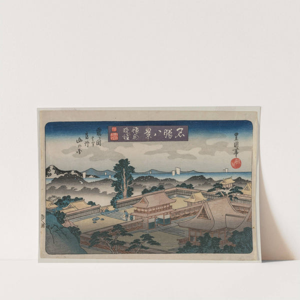 Eight Views of Famous Places: Evening Bell in Kamakura: The Mountains in Awa Province from the Hachiman Shrine in Tsurugaoka by Utagawa Toyokuni II