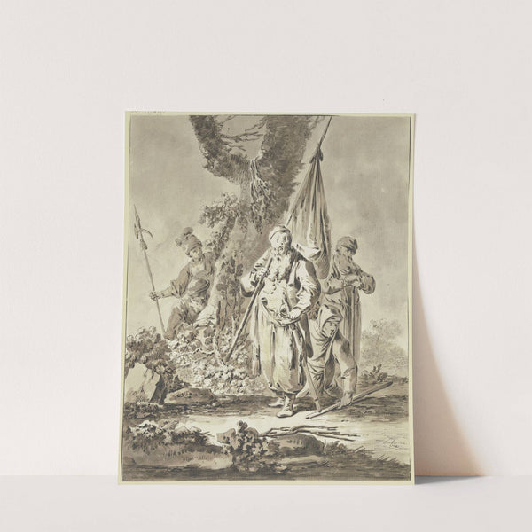 Ein alter Mann mit Fahne und Degen sowie zwei weitere Figuren (1774) by Tiberius Dominikus Wocher