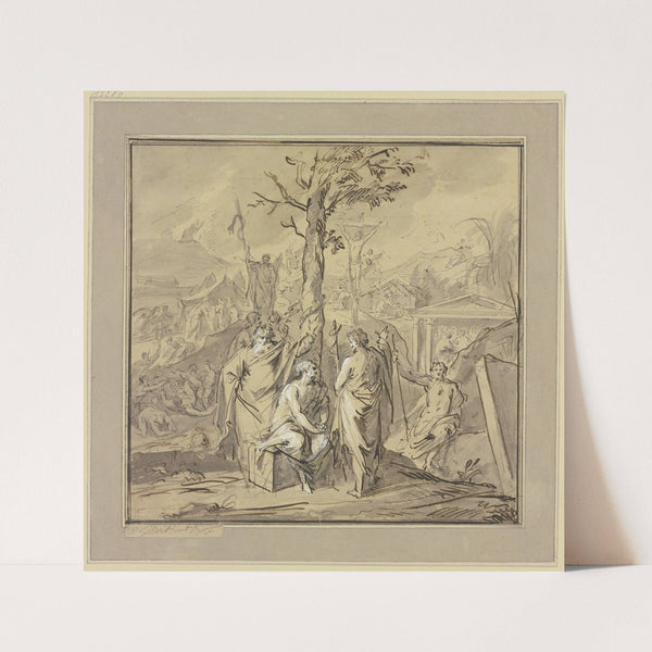 Ein am Baum der Erkenntnis Sitzender erhält Unterweisungen von Moses und Johannes dem Täufer by Jacob de Wit