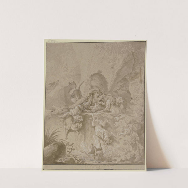 Ein Bär in einer Schlucht von einem Rudel Hunde gestellt (1746) by Johann Elias Ridinger