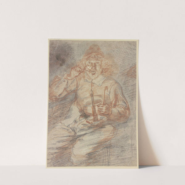 Ein Bauer ißt mit einem kleinen Löffel Suppe by Cornelis van den Berg