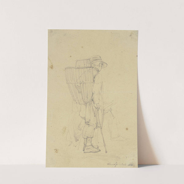 Ein Bauer mit einer Kiepe sieht einem Maler zu, der zeichnet by Jakob Fürchtegott Dielmann