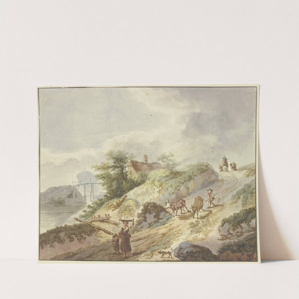 Ein Bauer treibt seine Kühe den Berg herab by Gottlieb Welté